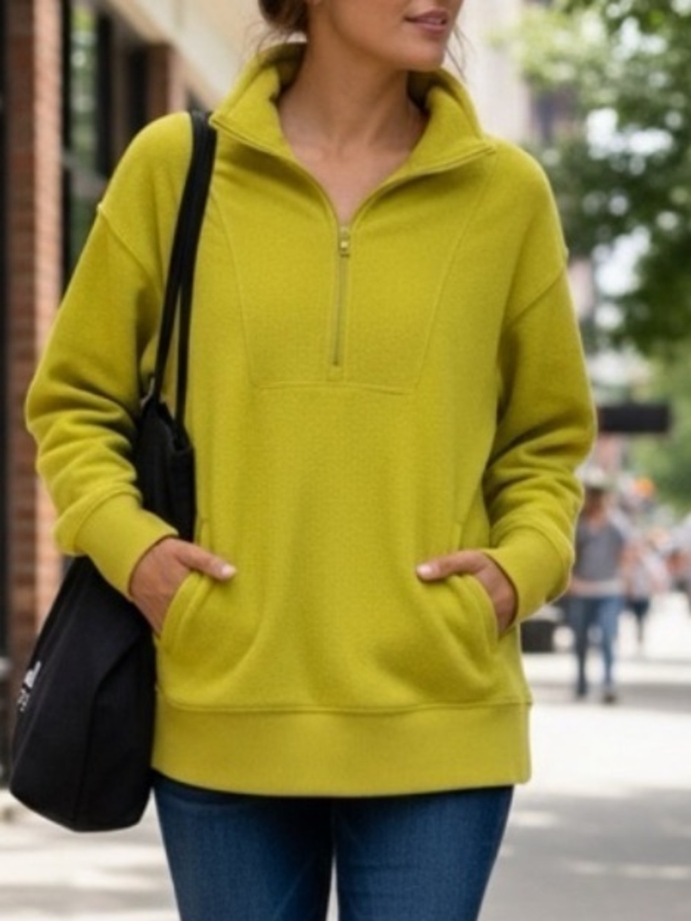 Offline by Aerie Summer Lights Terry 1/2-Zip Pullover Sweatshirt in Yellow L